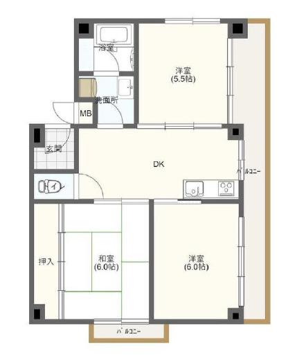 マンション新神戸(3LDK/5階)の間取り写真