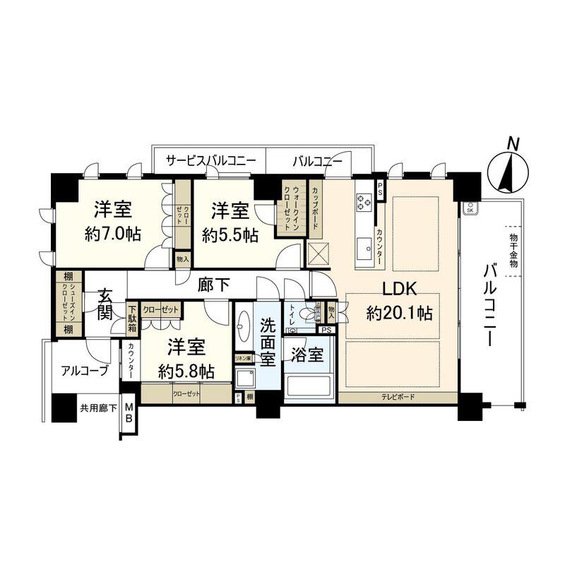 ブランズ芦屋翠ヶ丘(3LDK/2階)の間取り写真