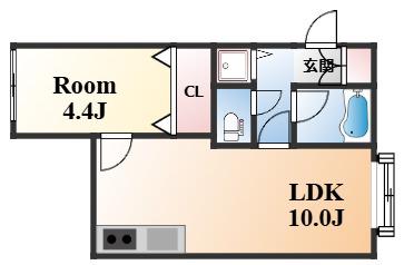 ソレイユ甲南(1LDK/2階)の間取り写真
