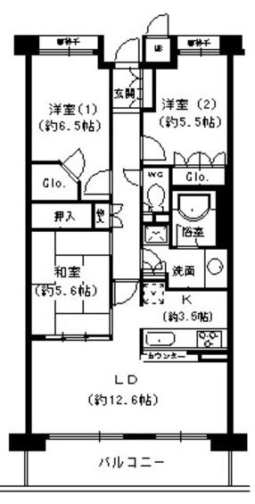 甲子園六石町ハイツ(3LDK/2階)の間取り写真