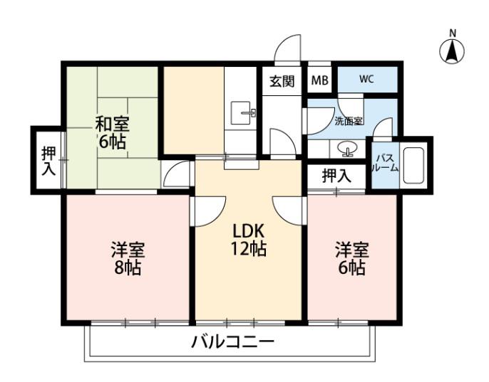 ラフォーレ夙川(3LDK/2階)の間取り写真
