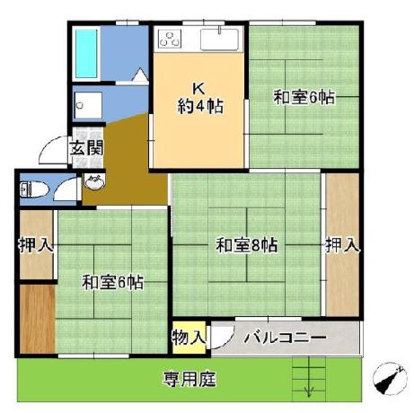 渦ヶ森コーポ(3K/1階)の間取り写真