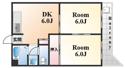 コンフォート六甲道(2DK/4階)の間取り写真