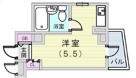 ライオンズマンション神戸(ワンルーム/6階)の間取り写真