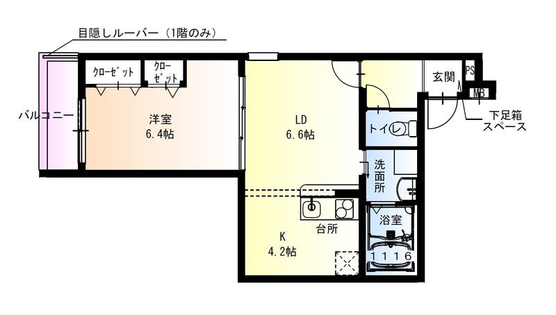 フジパレス御影本町(1LDK/1階)の間取り写真