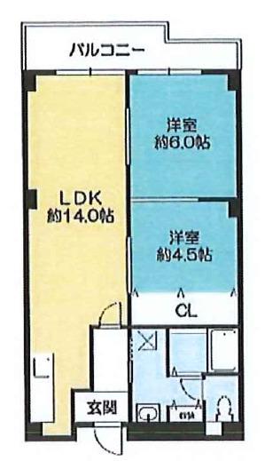 岡本センチュリーマンション(2LDK/5階)の間取り写真