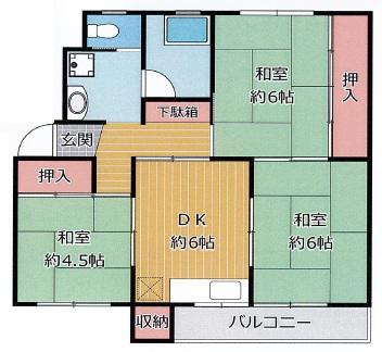 鶴甲コーポ 1号棟 - 34号棟(3DK/2階)の間取り写真