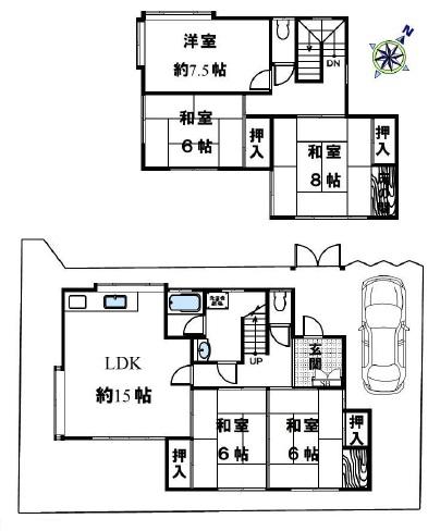 阪急電鉄神戸線 六甲駅 徒歩25分 2階建 築46年(5LDK)の間取り写真