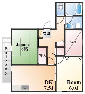 ロジェール芦屋(2DK/2階)の間取り写真