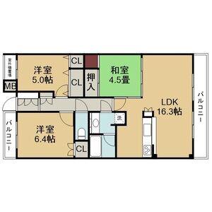 ヒルズ芦屋川グレースコート(3LDK/3階)の間取り写真