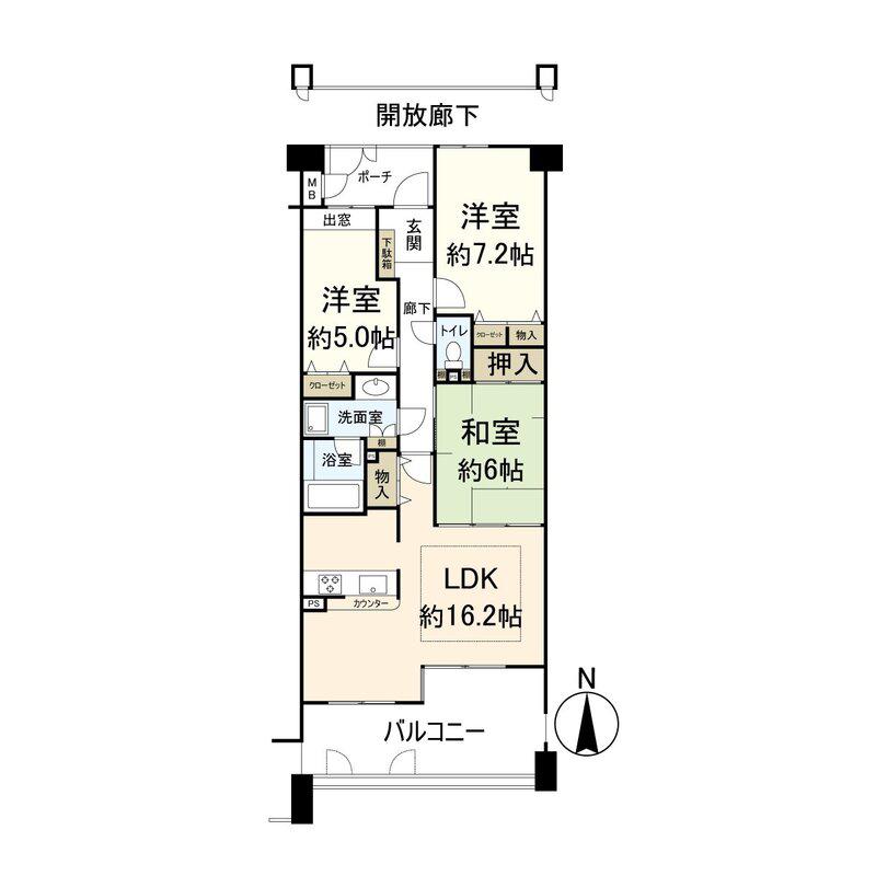 ファミール芦屋東(3LDK/5階)の間取り写真