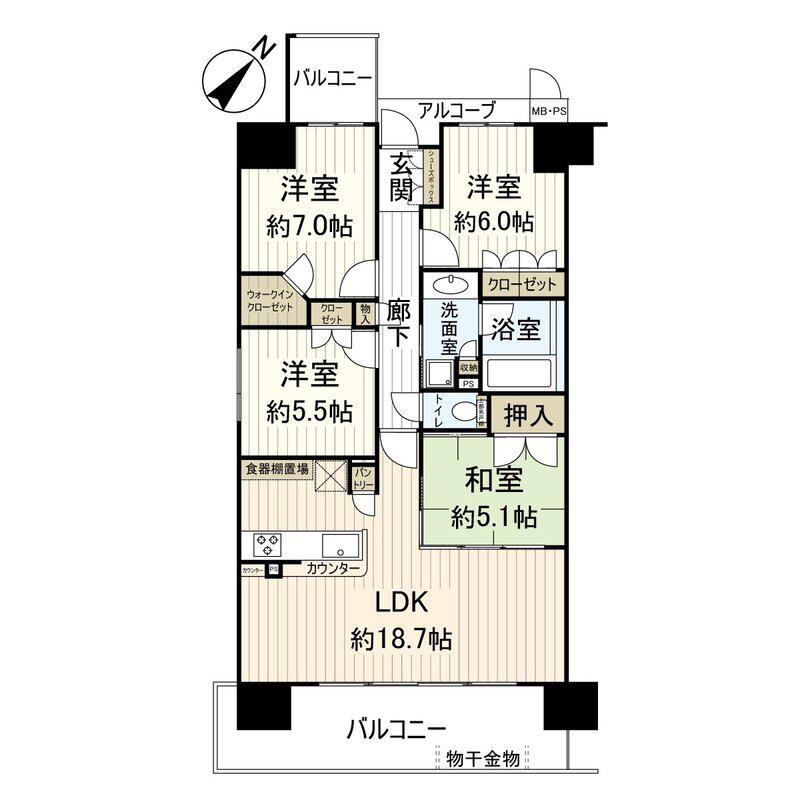 ワコーレシティ神戸三宮(4LDK/2階)の間取り写真