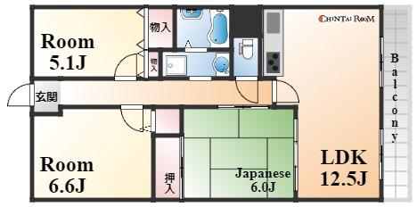 近鉄エルコート魚崎北町(2SLDK/3階)の間取り写真