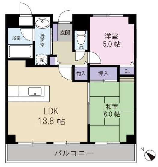 ボンヌール芦屋川(2LDK/2階)の間取り写真
