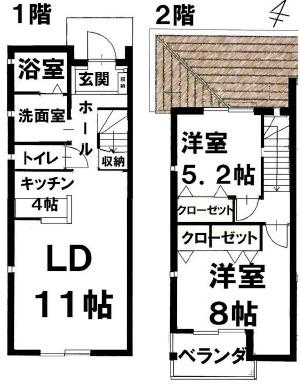 阪急電鉄神戸線 六甲駅 徒歩7分 2階建 築9年(2LDK)の間取り写真