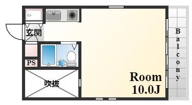 ジョイフル東灘Ⅱ(1K/3階)の間取り写真