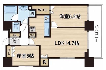 シティタワー神戸三宮(2LDK/52階)の間取り写真