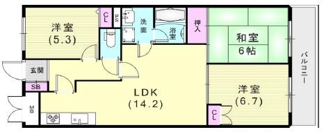 ビバリーハウス青谷弐番館(3LDK/2階)の間取り写真