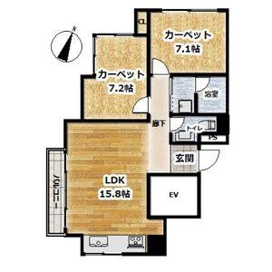 六甲ヒルコート(2LDK/3階)の間取り写真