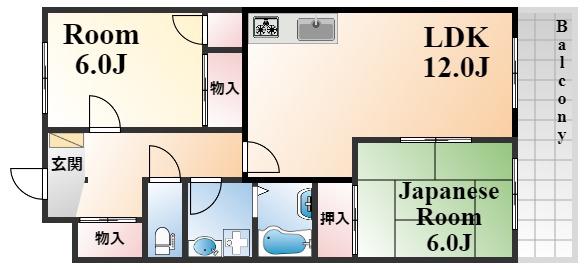 バン・ヴェール芦屋(2LDK/2階)の間取り写真