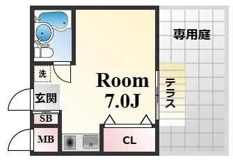 KMCルーム(ワンルーム/1階)の間取り写真