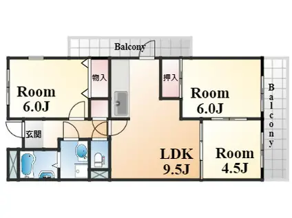 ガーネット森北町(3LDK/3階)の間取り写真