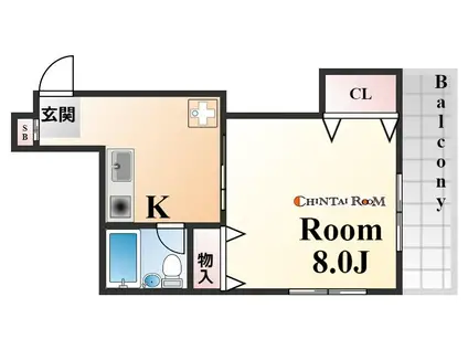 グリーンルーフ神若(1K/4階)の間取り写真