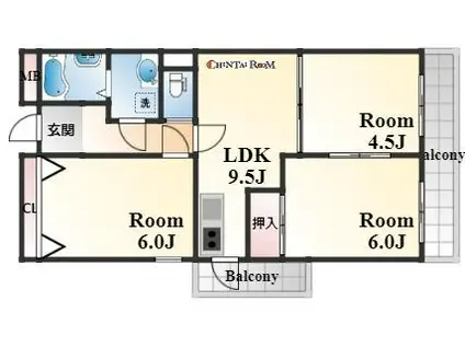 ガーネット森北(3LDK/1階)の間取り写真