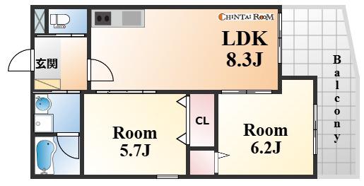 ドルチェ・ヴィータ新神戸(2LDK/2階)の間取り写真