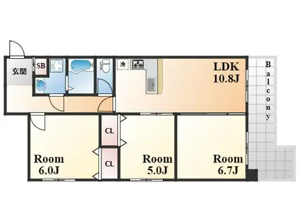 甲南サンシティ三宮(2LDK/10階)の間取り写真