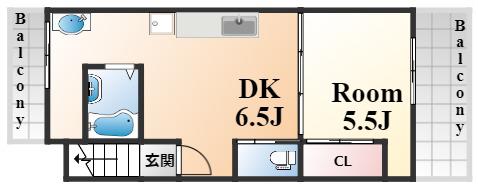 セゾン花隈(1DK/5階)の間取り写真