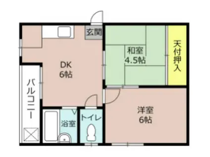 神港ハイツ(2DK/2階)の間取り写真