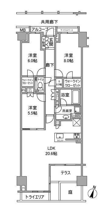 プラウド六甲篠原北町(3SLDK/1階)の間取り写真