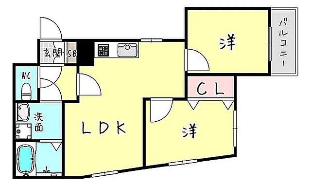 デコール岡本Ⅱ番館(2LDK/2階)の間取り写真