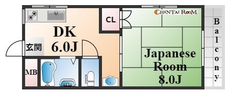西大善ハイツ(1DK/2階)の間取り写真