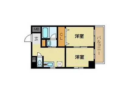 レジデンシア三宮(2DK/8階)の間取り写真