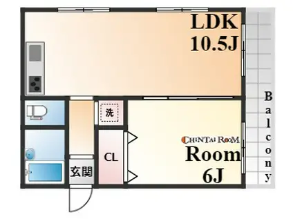 ダンディライオン本山2(1LDK/2階)の間取り写真