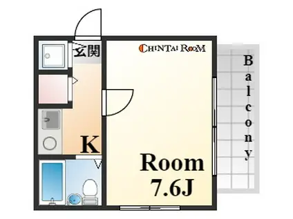 ロイヤル神戸下山手(1K/2階)の間取り写真
