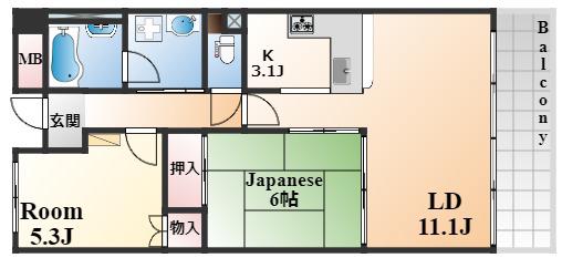 リヴロ新甲南(2LDK/6階)の間取り写真