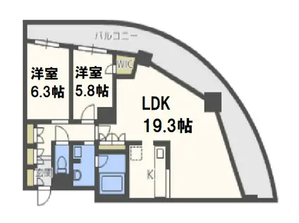 ドゥーエなんば南(2LDK/9階)の間取り写真