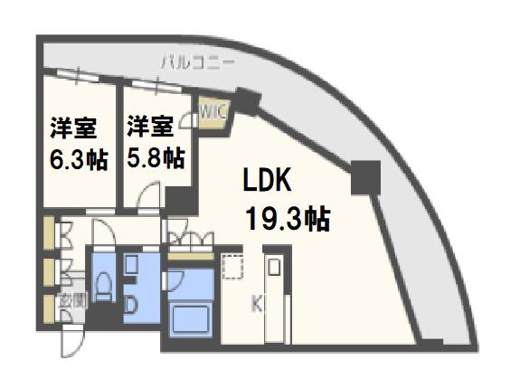 ドゥーエなんば南(2LDK/6階)の間取り写真