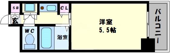 クラウンハイム夕陽丘(1K/4階)の間取り写真