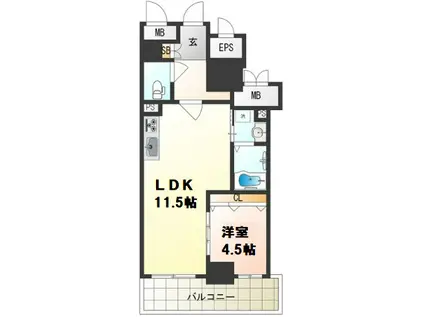 ル・マージュ新町(1LDK/7階)の間取り写真