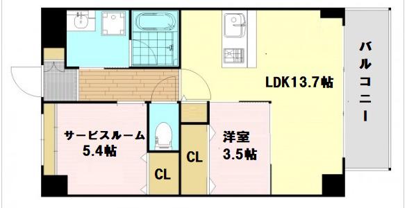 リアン カーサ長柄(1SLDK/4階)の間取り写真