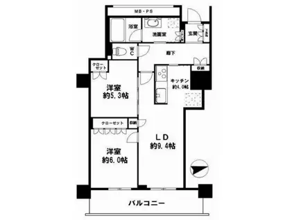 阿波座ライズタワーズフラッグ46(2LDK/24階)の間取り写真