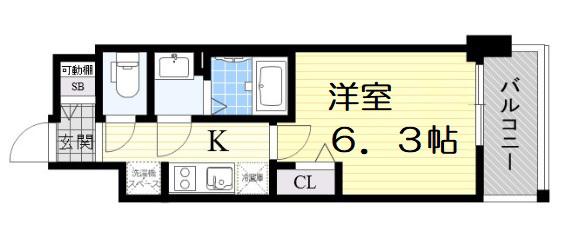 プレサンス上町台筆ケ崎サウス(1K/8階)の間取り写真