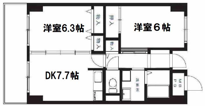 ラフィネ淀川(2DK/10階)の間取り写真