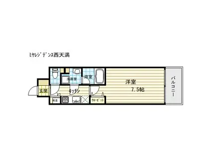 ミヤレジデンス西天満(1K/2階)の間取り写真