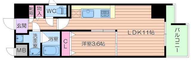 ポローニア立花通(1LDK/4階)の間取り写真
