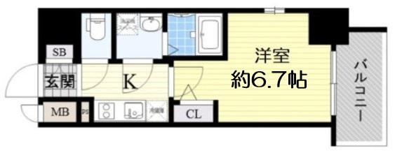 エスリード大阪上本町グリーズ(1K/13階)の間取り写真